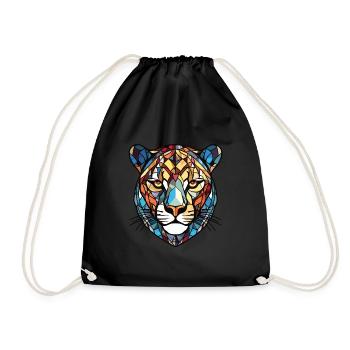 Jaguar Colorful Watercolor Animal Pet Illustration - Drawstring Bag - black - Front