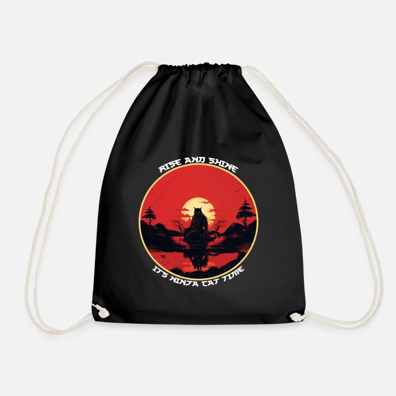 Funny Black Ninja Cat Silhouette Ninja Cat Time - Turnbeutel - Schwarz