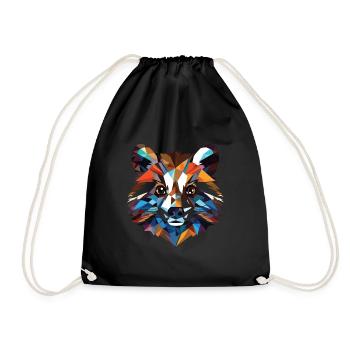 Raccoon Colorful Watercolor Animal Illustration - Drawstring Bag - black - Front