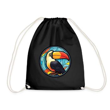 Toucan Colorful Watercolor Animal Pet Illustration - Drawstring Bag - black - Front