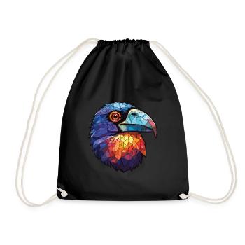 Crow Colorful Watercolor Animal Pet Illustration - Drawstring Bag - black - Front