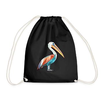 Pelican Colorful Watercolor Animal Illustration - Drawstring Bag - black - Front
