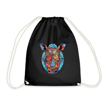 Nashorn bunte Aquarell-Tier-Haustier-Illustration - Turnbeutel - Schwarz - Vorne