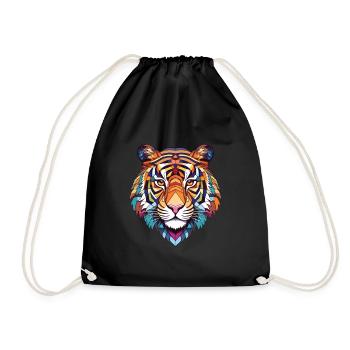 Tiger Colorful Watercolor Animal Pet Illustration - Drawstring Bag - black - Front