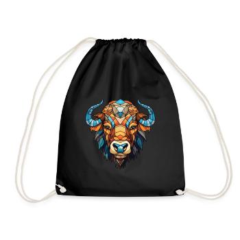 Buffalo Colorful Watercolor Animal Illustration - Drawstring Bag - black - Front