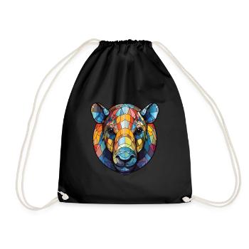 Tapir Colorful Watercolor Animal Pet Illustration - Drawstring Bag - black - Front
