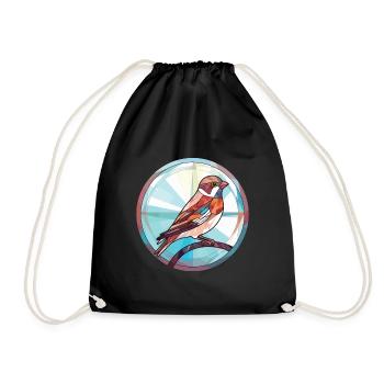 Sparrow Colorful Watercolor Animal Illustration - Drawstring Bag - black - Front