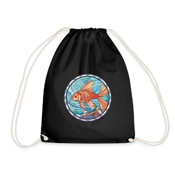 Fish Colorful Watercolor Animal Pet Illustration - Drawstring Bag - black - Front