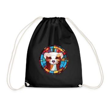 Ferret Colorful Watercolor Animal Pet Illustration - Drawstring Bag - black - Front