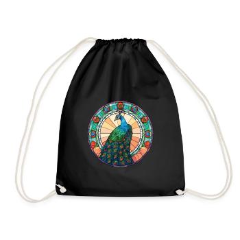 Peacock Colorful Watercolor Animal Illustration - Drawstring Bag - black - Front