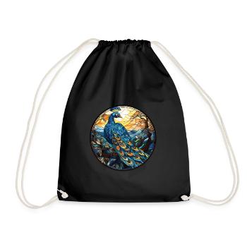 Pfau Buntes Aquarell Tier Illustration - Turnbeutel - Schwarz - Vorne