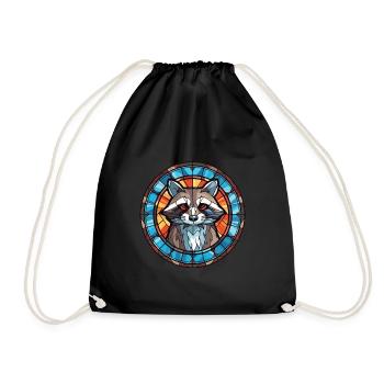 Raccoon Colorful Watercolor Animal Illustration - Drawstring Bag - black - Front