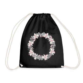 silver-coloured wreath of eucalyptus and holly - Drawstring Bag - black - Front