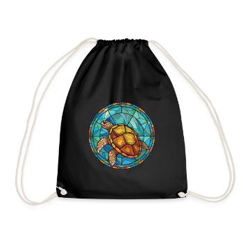 Turtle Colorful Watercolor Animal Pet Illustration - Drawstring Bag - black - Front