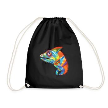 Chameleon Colorful Watercolor Animal Illustration - Drawstring Bag - black - Front