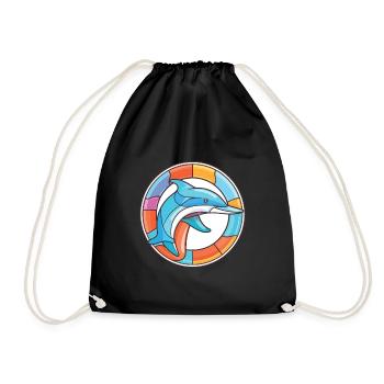 Dolphin Colorful Watercolor Animal Illustration - Drawstring Bag - black - Front