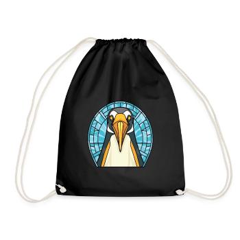 Penguin Colorful Watercolor Animal Illustration - Drawstring Bag - black - Front
