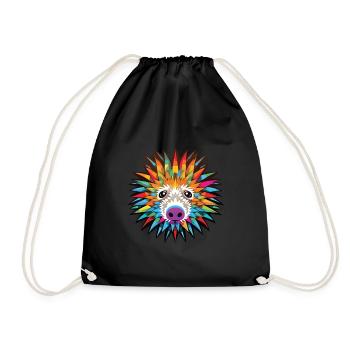 Porcupine Colorful Watercolor Animal Illustration - Drawstring Bag - black - Front