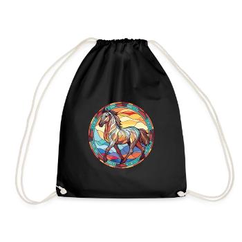Pferd bunte Aquarell-Tier-Haustier-Illustration - Turnbeutel - Schwarz - Vorne