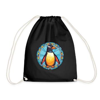 Penguin Colorful Watercolor Animal Illustration - Drawstring Bag - black - Front