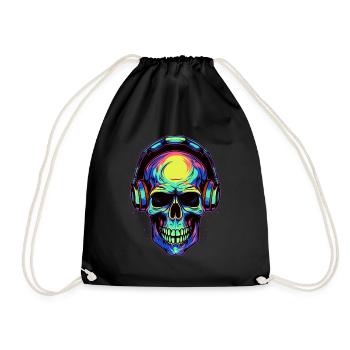 Bunter abstrakter Totenkopf mit Kopfhörer - Turnbeutel - Schwarz - Vorne