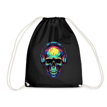 Bunter abstrakter Totenkopf mit Kopfhörer - Turnbeutel - Schwarz - Vorne