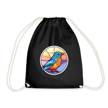 Blue Bird Colorful Watercolor Animal Illustration - Drawstring Bag - black - Front