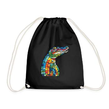Crocodile Colorful Watercolor Animal Illustration - Drawstring Bag - black - Front