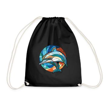 Dolphin Colorful Watercolor Animal Illustration - Drawstring Bag - black - Front