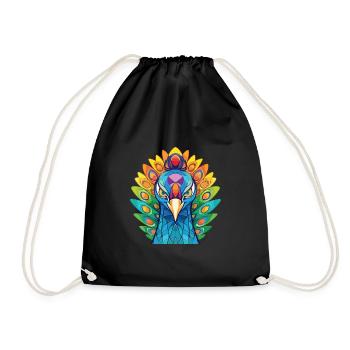 Peacock Colorful Watercolor Animal Illustration - Drawstring Bag - black - Front