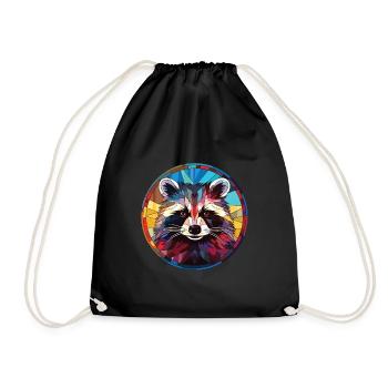 Raccoon Colorful Watercolor Animal Illustration - Drawstring Bag - black - Front