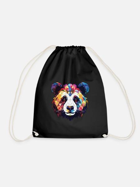 Panda Buntes Aquarell Tier Haustier Illustration - Turnbeutel - Schwarz