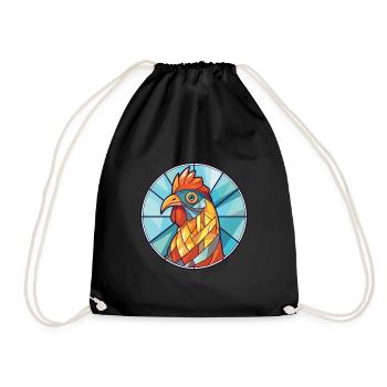 Chicken Colorful Watercolor Animal Illustration - Drawstring Bag - black - Front