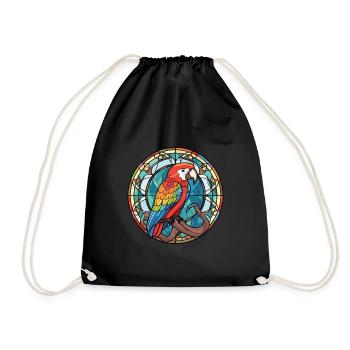 parrot Colorful Watercolor Animal Pet Illustration - Drawstring Bag - black - Front