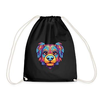 Bunter Hund Buntes Aquarell Tier Cartoon - Turnbeutel - Schwarz - Vorne