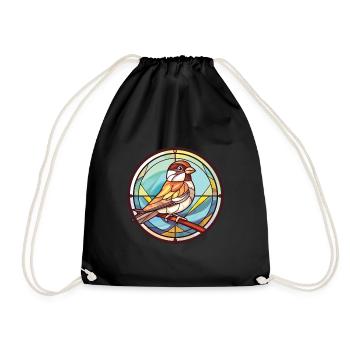 Sparrow Colorful Watercolor Animal Illustration - Drawstring Bag - black - Front