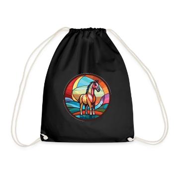Pony Colorful Watercolor Animal Pet Illustration - Drawstring Bag - black - Front