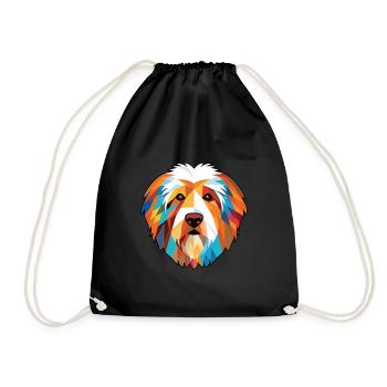 Catalan Sheepdog Dog Breed Watercolor Illustration - Drawstring Bag - black - Front