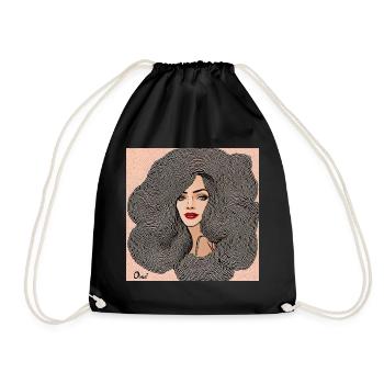 Hairstyle #3 - Drawstring Bag - black - Front
