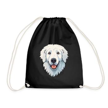 Kuvasz Hungarian Dog Breed Cartoon Kawaii Illustra - Drawstring Bag - black - Front