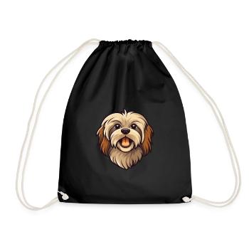 Lowchen Little Lion Dog Breed Cartoon Kawaii Illus - Drawstring Bag - black - Front