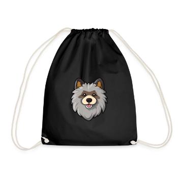 Keeshond Dog Breed Cartoon Kawaii Illustration - Drawstring Bag - black - Front