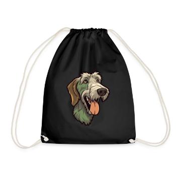 Irish Wolfhound Dog Breed Cartoon Kawaii Illustrat - Drawstring Bag - black - Front