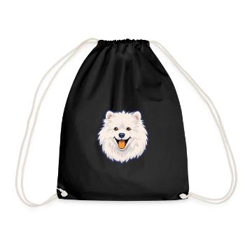 Japanese Spitz Dog Breed Cartoon Kawaii Illustrati - Drawstring Bag - black - Front