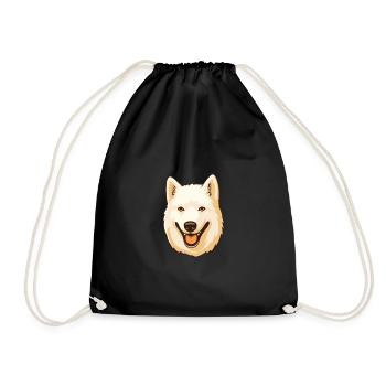 Jindo Dog Breed Cartoon Kawaii Illustration - Drawstring Bag - black - Front
