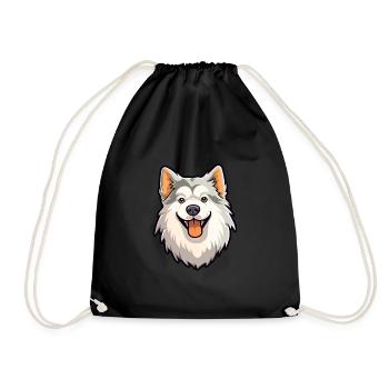 Hokkaido Dog Breed Cartoon Kawaii Illustration - Drawstring Bag - black - Front