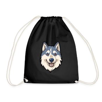 Husky chien race Cartoon Kawaii Illustration - Sac de sport léger - noir - Devant