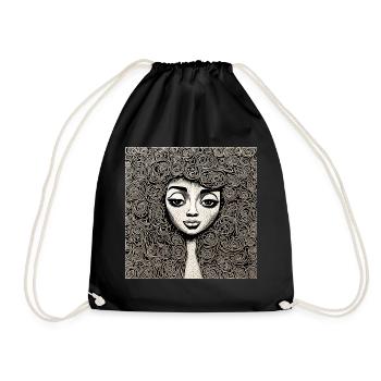 Hairstyle #6 - Drawstring Bag - black - Front