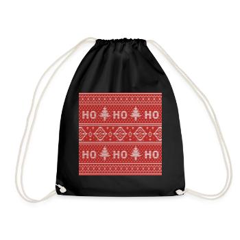 HO HO HO Red Ugly Sweater Christmas FlyingReindeer - Drawstring Bag - black - Front