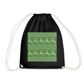 Green Ugly Sweater Christmas Flying Reindeer Fun - Drawstring Bag - black - Front